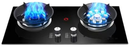 Fornello A Gas A 2 Fuochi,Fornello Da Banco GPL/Naturale For Uso Domestico,Piano Cottura Ad Alta Potenza Da 5,2KW A 9 Cavità,con Pannello In Vetro Temperato E Protezione(NG)