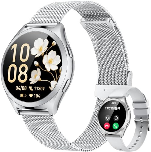 Gold Smartwatch Damen Armbanduhr Rund: Smart Watch Damen 1,27 Klein Duenn Touchscreen Metallarmband mit Telefonfunktion Schrittzähler Schlafmonitor Herzfrequenz Blutdruck Wasserdicht Sport Fitnessuhr