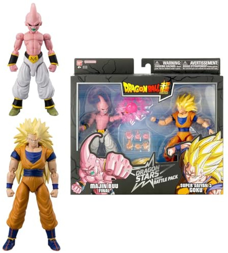 Dragon Stars Series - Dragon Ball Super - Super Saiyan 3 Goku vs Majin Buu | Dragonball Super - Figura de acción de 6 pulgadas, Dragon Starts, paquete de 2 - Majin Buu Final vs SS3 Goku