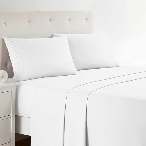 Clara Clark Bed Sheets, Premier 1800 Series 4 Piece Bed Sheet Set, Deep Pocket, Wrinkle, Fade, Stain Resistant, Luxury Soft Bedding Sheets & Pillowcases, Queen, White
