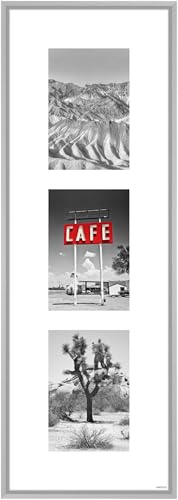 nielsen Aluminium Bilderrahmen Gallery Jun., 20x60 cm (3x 10x15 cm) Silber | Aluminium Collage mit Passepartout im Hoch- & Querformat zum Aufhängen Silber matt Echtglas Collagerahmen
