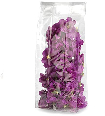 PNP Lot de 100 enveloppes transparentes effet cristal, 8 x 24 + 4 cm, avec fond carré