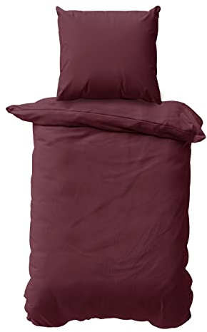 Class Home Collection Bettwäsche 135x200 Baumwolle – 2-teiliges Bettwäsche-Set mit Reißverschluss, Bettbezug + Kissenbezug 80x80 cm, Ganzjahres-Bettwäsche, Uni Bordeaux