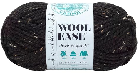 Lion Brand Yarn Wool-Ease Thick & Quick Yarn, Soft and Bulky Yarn for Knitting, Crocheting, and Crafting, 1 Skein, Obsidian