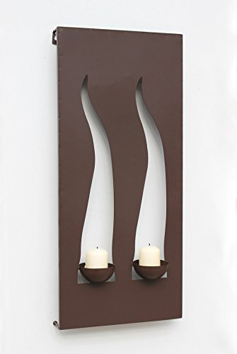 Kerzenhalter Windlicht Flamme 60x16x20cm 2-flammig Kerzenleuchter Metall Braun Metalldekoration z.h. für 2 Kerzen oder Teelicht Wanddeko Weihnachten Dekoration