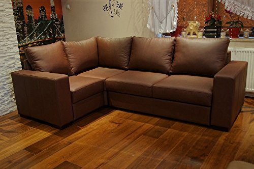 Quattro Meble Echtleder Ecksofa Mallorca RE 245 x 160cm Sofa Couch mit Bettfunktion und Bettkasten Eck Couch Echt Leder Mondial Dark Brown