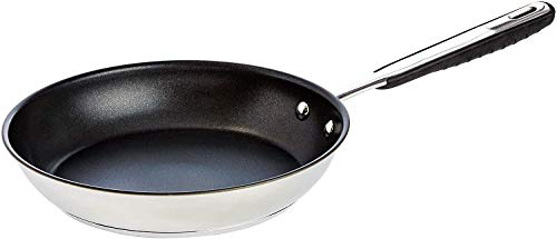 Amazon Basics Stainless Steel Non-Stick Induction Frying Pan - with Soft Touch Handle, PFOA&BPA Free, 28 cm, Silver