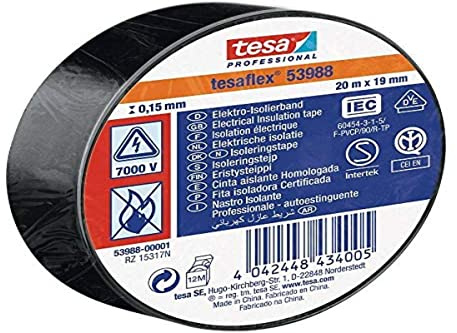 tesa 53988-00001-00 Isolierband 53988 Schwarz (L x B) 20m x 19mm, 3 Stück