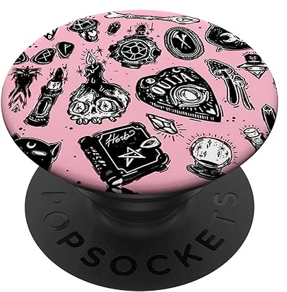 PopSockets Pink Skull Ouija Book Cat Candle Pop Sockets Grip Stand PopSockets PopGrip: Swappable Grip for Phones & Tablets