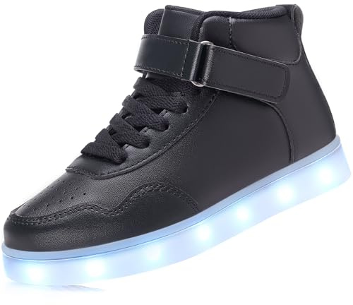 APTESOL Barnskor, hög topp, ljus, blinkande sneakers, USB-laddning, skor för pojkar och flickor [svart, EU31]