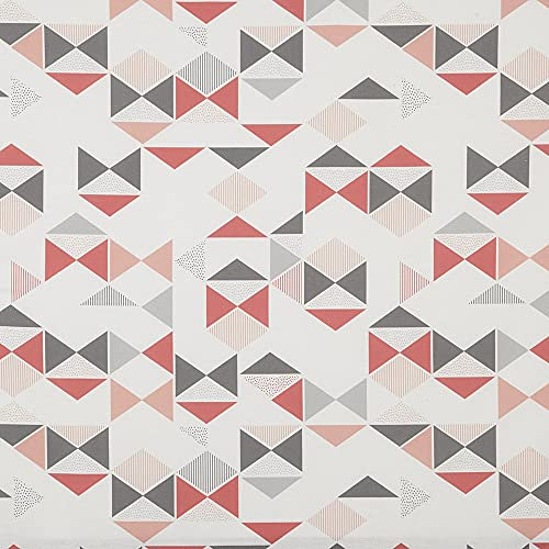 Kt KILOtela - Half Panama-Stoff, 100% Bio-Baumwolle, Öko-Tex Standard 100, Länge 100 cm, Breite 280 cm, Dreiecke Melibea, Rot, Grau, Lachsrosa, 1 Meter