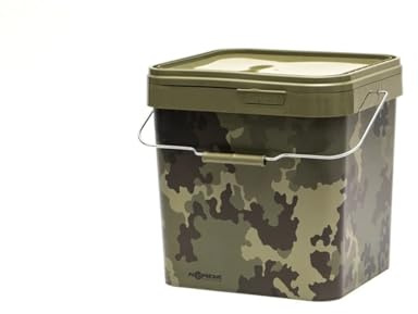 Korda Bucket Light Kamo, 17L, Durable Plastic, Custom KAMO Camouflage, Sealable Lid, Raised Lip, Easy Stack, Square Design