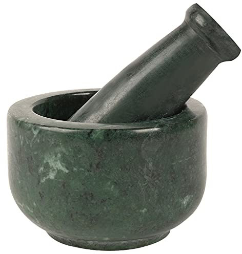 IBA Indianbeautifulart De Marbre Mortier Vert Mortier Vert Et Piloné Set De Pierre Polie Naturelle - Concasseur De Pilules De Pilule - Grindille D'Épices - Bol À Herbes - Poudre Pesto