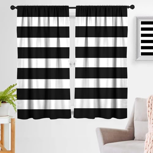 zokyer Black and White Striped Window Curtain Boys Mens Teen Kids Modern Minimalist Simple Aesthetic Art Cool 42 W x 63 L Curtains Set for Living Room Bedroom Bathroom 2 Panels Rod Pocket Drapes