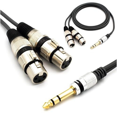 VITALCO 2x XLR Female to Stereo Jack Cable 1.5m Microphone Cable 3-Pin Female to 6.3 mm TRS Jack Plug Adaptor