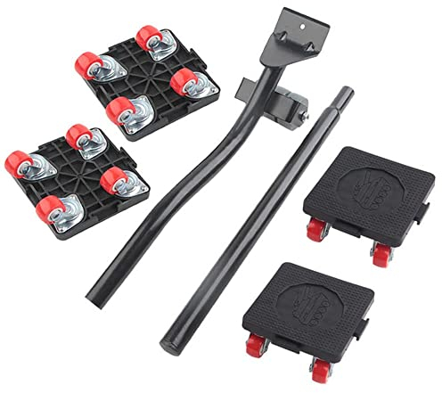 LSHK Möbelheber mit Verlängerungsstange und 4 Rollen Möbelwagen, 400 kg Tragkraft, Möbel-Umzugs-Werkzeug-Set, Schwarz, 34cm