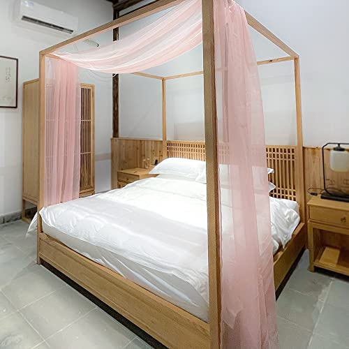 Linentalks Rose Pink Sheer Canopy Bed Scarf for Queen and Full Size, Luxury Bed Drapes Valance, Four Poster Bed Curtains, Bed Valances 52 X 228, One Panel