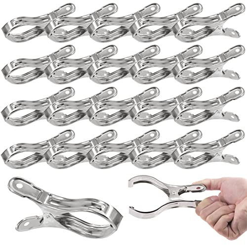 Wokape 20Pcs 5.12 Inch Stainless Steel Garden Clips, Heavy Duty Clamps with Large Open, Strong Grip Clips for Greenhouse Plant Cover Netting/Garden Shade Cloth/Beach Towel/Clothespins/Quilt