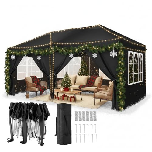 COBIZI Pavillon 3x6 Faltpavillon Wasserdicht Stabil Winterfest Faltbar Partyzelt mit 6 Seitenteilen Pop up Gartenpavillon UV Schutz 50+ Höhenverstellbar für Strand Hochzeit Camping, Schwarz
