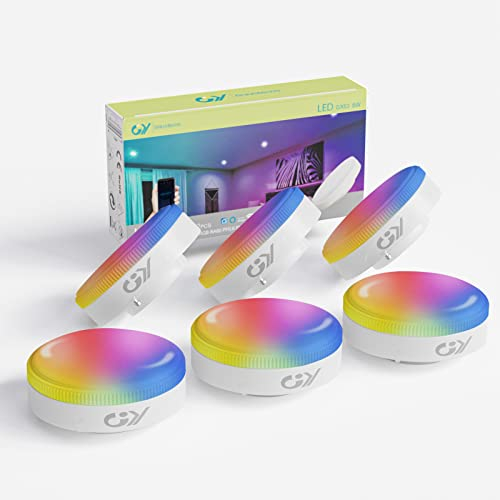 GY Alexa Lampe Smart Glühbirne GX53,Wlan LED Lampe Kompatibel mit Alexa/Google Home,8W=80W,600lm,RGBCW 2700K-6500K,Dimmbar Warmweiß-Kaltweiß und Mehrfarbige Birne, Kontrolle durch APP, 6 Stück