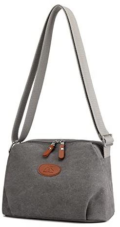 PORRASSO Bolso Bandolera Mujer Casual Bolso de Hombro Lona Bolso Cruzados Señora Crossbody Bag para Viaje Shopping Uso Diario Gris