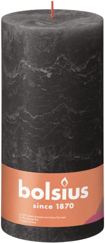 Bolsius Rustik Pillar Candle XXL – Anthracite – Set of 4 – Decorative Household Candles – Long Burning Time 125 Hours – Unscented – Includes Natural Vegan Wax – Without Palm Oil – 20 x 10 cm