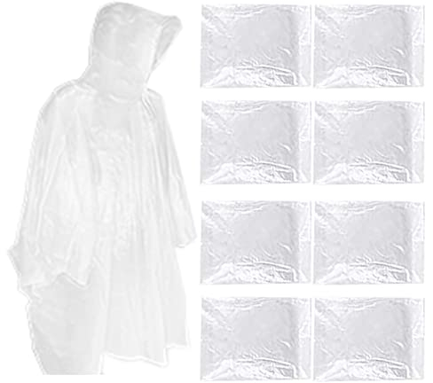 XINCHEN Kapuze Regen Ponchos 8 Stück Transparent Wasserdicht Regenponcho Durchsichtig Regenponcho Einmal Regenjacke Regencape mit Kaputze für Herren und Damen für Outdoor, Camping, Stadion.