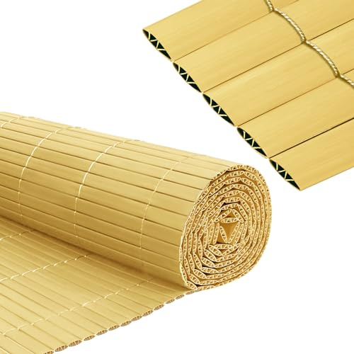 Froadp Esterilla de protección visual de PVC, imitación de bambú, con bridas y láminas reforzadas en forma de W, resistente a la intemperie, para balcón, protección visual, exterior, jardín, valla 90