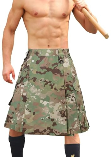 GSGGIG Men's Utility Tactical Kilt with Cargo Pockets - Irish Scottish Camo 36