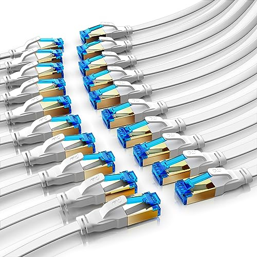 CSL - 20 x 0,5m CAT 8.1 Netzwerkkabel Flach 40 Gbits, LAN Kabel Patchkabel, CAT 8 Gigabit RJ45 Ethernet Cable, 40000 Mbits Glasfaser Geschwindigkeit, Flachbandkabel, Verlegekabel, Cat 6 Cat 7 Cat 8