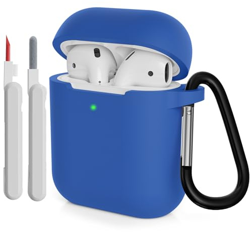 KOKOKA Custodia in Silicone Compatibile per AirPods 2 con Kit di Pulizia, Case Cover Protettiva in Premium Silicone per Airpods Seconda Generazione 2019 con Moschettone, Blu