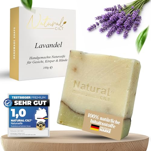 Natural Cilt Lavendel Seife - 100% Naturseife - ohne bedenkliche Inhaltsstoffe - Zertifiziert - Handgemacht - Duschseife für alle Hauttypen - Duschgel - Naturkosmetik