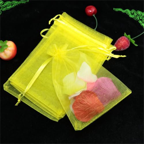 20 Stück 20x30cm Organzasäckchen OrganzaBeutel Geschenktüten Gross Organza Säckchen Befüllen Trauben Schutzbeutel mit Zugband Groß Tunnelzug Säckchen für Schmuck Geschenke Süßigkeiten Hochzeit (Gelb)