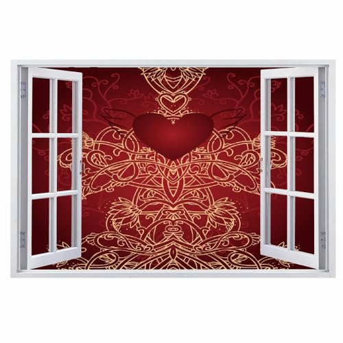 Wandtattoo Aufkleber Wandbild Herz Mauerloch 3D Durchbruch Effekt Wandsticker Rot Wandaufkleber Abnehmbare Wanddeko fürs Wohnung Wohnzimmer Schlafzimmer Bad Kinderzimmer Tapeten Deko
