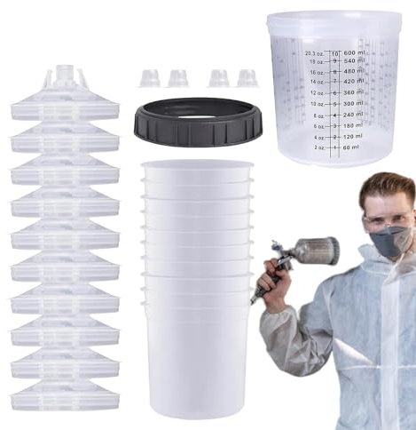 Vasos medidores de Pintura, Vasos mezcladores de Pintura con Tapas - 10 Vasos portátiles para Mezclar Pintura para pulverización de Coches | Revestimientos para Tazas de pulverizador de