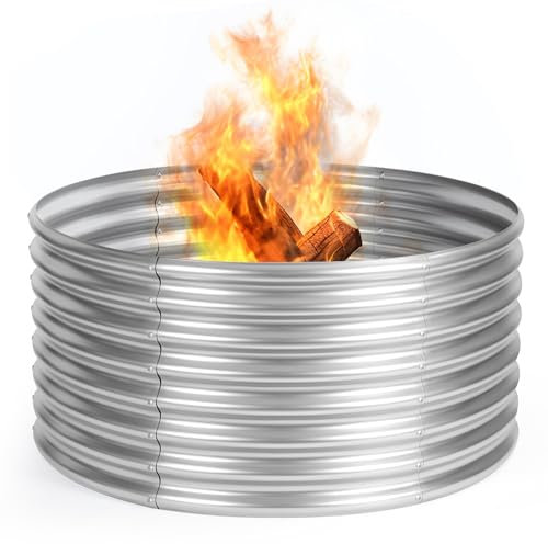 Feuerschalenring, erhöhte Höhe 61 cm, Jotesnew verzinkter Feuerring für Außenfeuer, Holzbrenngrube, robuste Stahl-Feuerstelle im Boden für Hinterhof, Camping, Lagerfeuer, 1,2 x 1,2 x 60 cm