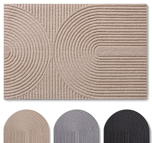 Blumtal Fußmatte 90x150 cm - rutschfeste Schmutzfangmatte - Eingangsteppich mit Muster - Schmutzfangmatte 90x150 - Türmatte aus langlebigem Polyester - Beige