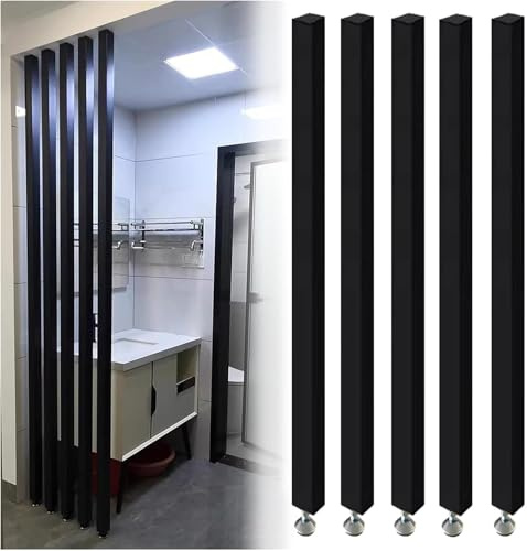 AVLLSO Panneaux de séparation de Chambre Poteau de séparation en aluminium noir avec pied réglable, 70-240 cm de haut Colonnes de grille de décoration de séparateur de pièce du sol au plafond(5 Pack,7