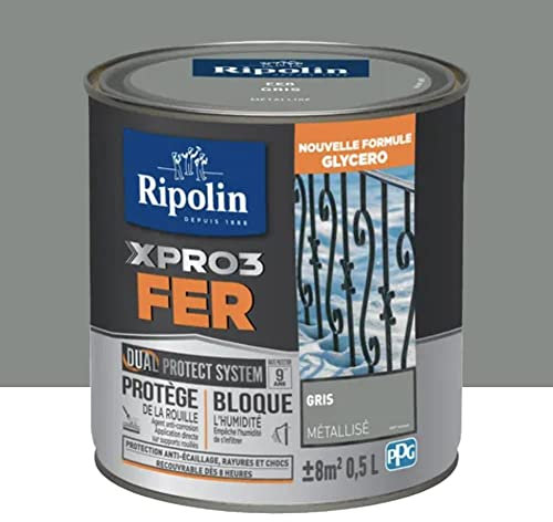 RIPOLIN Peinture fer glycéro XPRO3 Fer Gris Metallisé 0,5 L