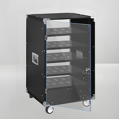 YQMHEZ HiFi Rack, transparente Acryltür mit Schloss, Audio Rack HiFi Regal, Phonoschrank mit reichlich Stauraum, offener, Stabiler Stereo-Schrankturm for Wohnen, Gaming, Aufnahmeraum(Nero,5 Tier)