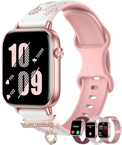 Montre Connectée Femme avec Appel Bluetooth 1.83 Smartwatch 4 Bracelets Notification Podomètre Sommeil Cardiofrequencemetre Oxymetre Cycle Menstruel 110+ Sportifs Montre Sport pour Android iOS Rose