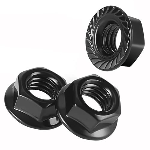 Sechskant-Vollmutter, Sechskant-Vollmuttern, Flanschmuttern, 10 Stück M3 M4 M5 M6 M8 M10 M12 M14 M16 Sechskant-Flanschmutter, schwarze Flansch-Sicherungsmutter aus Edelstahl 304, gezahnte Gleit-Sicher