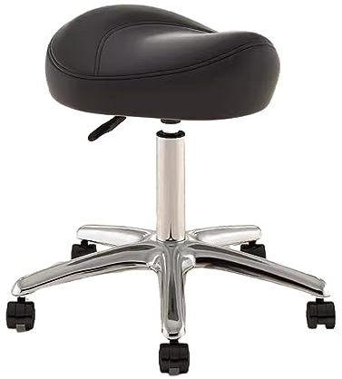 Generisch Sattelbürostuhl, höhenverstellbar 36–50 cm, Sattelrollstuhl für Dentalhygieniker und Künstler, Sattelsitz aus Metall für Salons mit 360° drehbarem PU-Rad (Farbe: Schwarz)