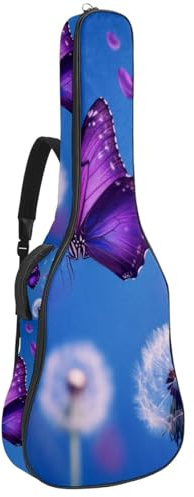 KengjuTesu 43 Zoll Akustikgitarre Softcase mit Rucksackgurt und 2 Taschen Löwenzahn Lila Schmetterling Keine Polsterung Rucksack Wasserdicht Oxford Tuch Bassgitarre Gigbag für Konzertgitarren,