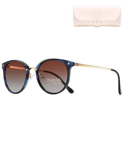 Cleoxyge Polarisierte Sonnenbrille Damen Herren,Vintage Elegant Metallrahmen UV400-Schutz Outdoor Für Fahren Reisebrille Mode Sonnenbrille (Braun Lens & Blau-Gold Brillengestell)