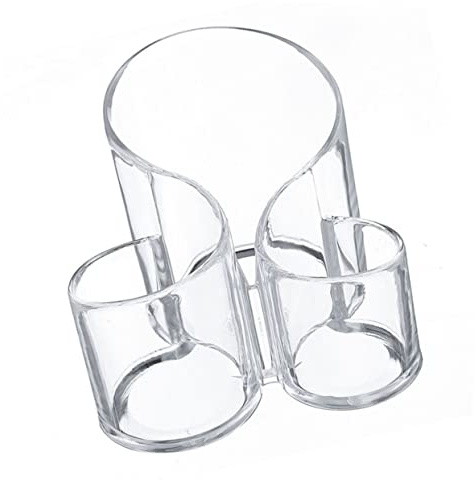 VICASKY Organizador de pinceles de maquillaje, recipiente de almacenamiento para escritorio, contenedor de maquillaje estable para pinceles y artículos de cosmética, diseño transparente para baño