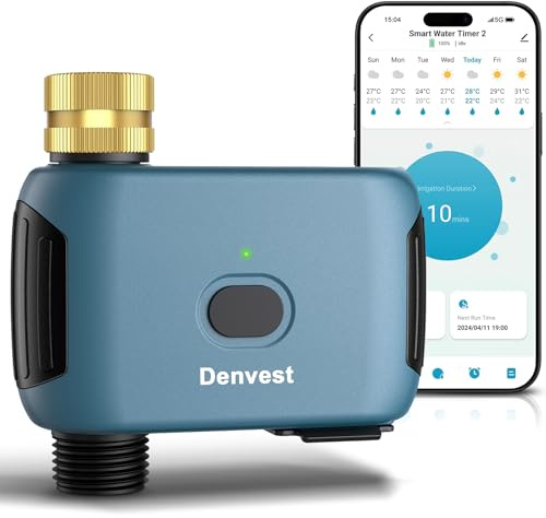 WiFi Water Timer with Brass Inlet, 1 Zone Smart Sprinkler Timer for Garden Hose Faucet, Hose Timers with Up to 20 Watering Plans, APP & Voice Control, Compatible with Alexa (2.4GHz Only)
