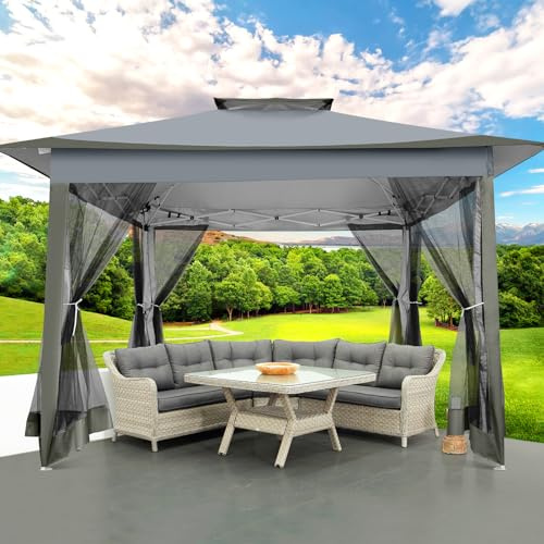 Hoteel 3x3 Pop Up Wasserdicht Stabil Faltpavillon Pop Up Pavillon mit Seitenwänden Moskitonetz, Dark grau