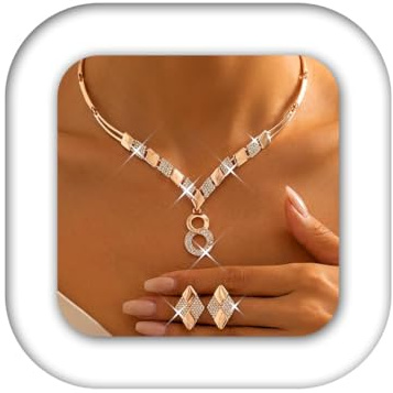 Unicra Goldschmuck Set Unendlichkeitssymbol Anhänger Halskette und Ohrringe Set Mode Prom Formale Modeschmuck Sets für Frauen (Gold)