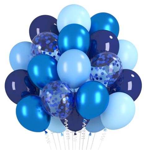 Luftballons Blau, 60 Stück Marineblaue Metallic Blau Luftballon Set, Blaue Konfetti Ballons, Hellblau Baby Navy Blaue Helium Ballon für Junge Mann Geburtstag Hochzeit Jugendweihe Verlobung Babyparty
